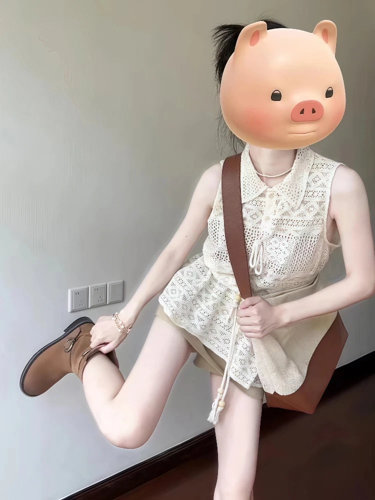 2025夏季新款小众炸街高级感女装polo领针织镂空背心百搭短裙套装