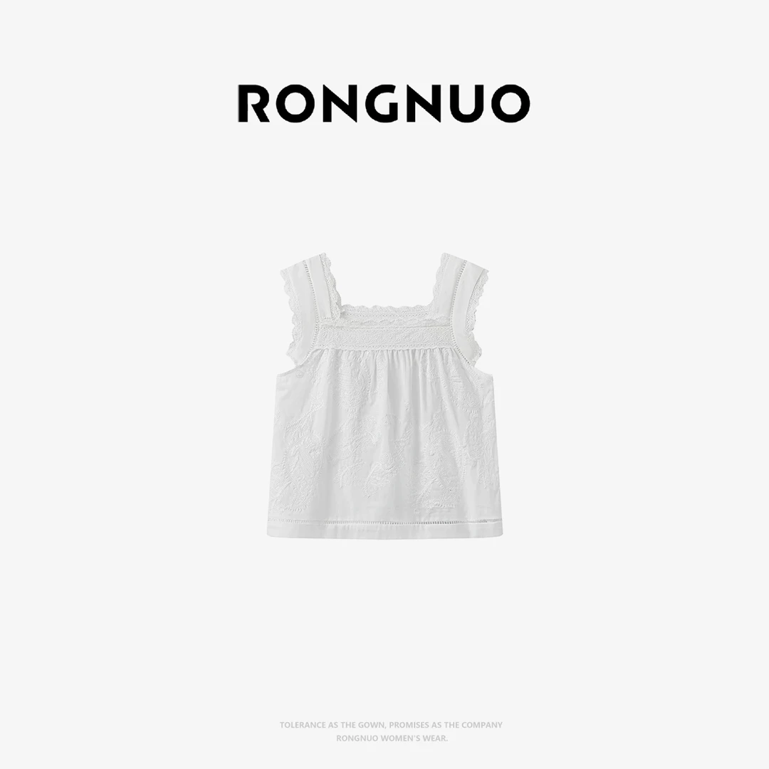 容诺【衬衫】2025夏季新款法式绣花白色花边无袖上衣女Z6485