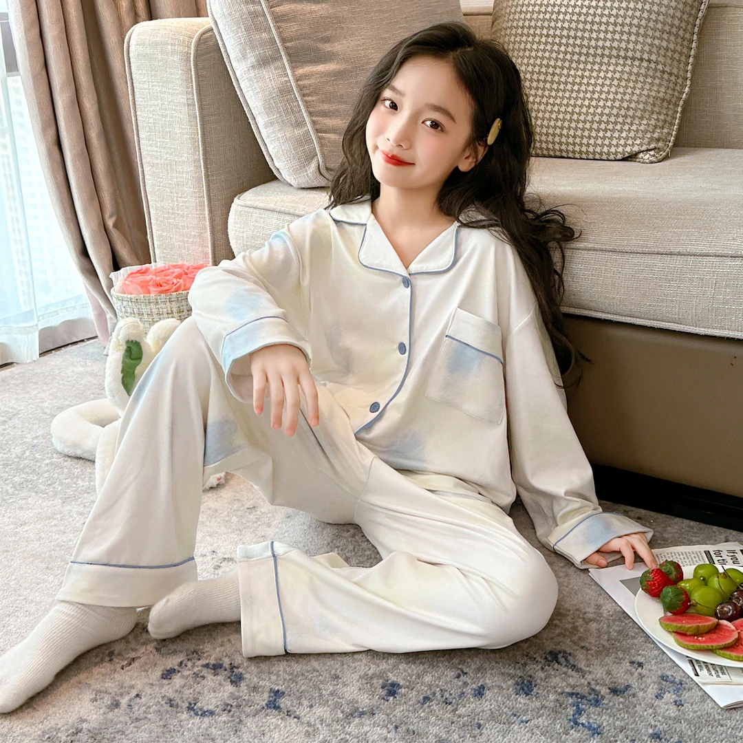 德绒女童套装秋冬新款扎染风开衫睡衣家居服薄绒258132