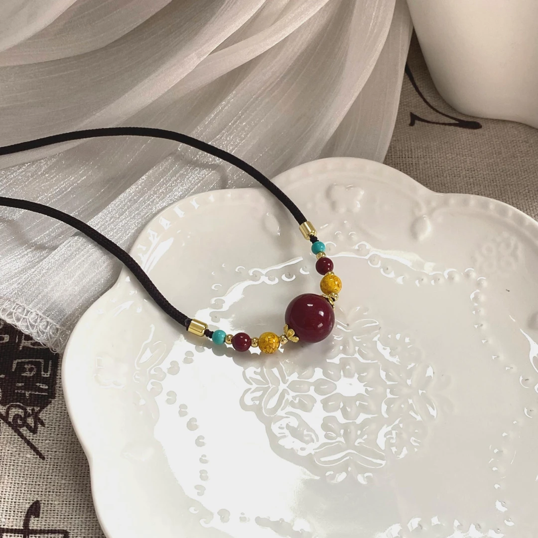 含辰砂工艺品正品朱砂转运珠吊坠锁骨链相思红豆链本命年女款