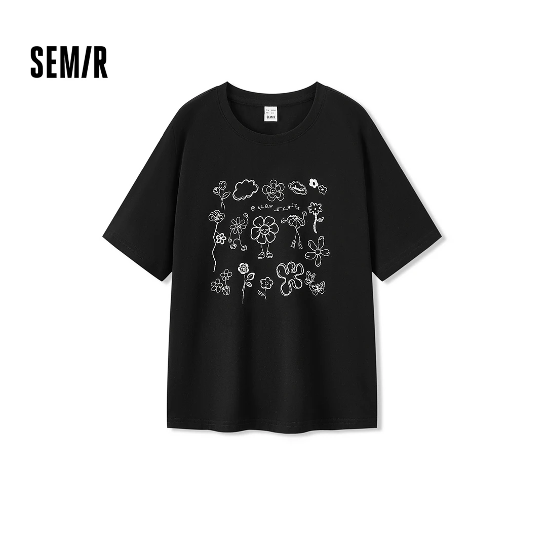 森马短袖T恤女设计感绣花套头衫趣味ins潮夏个性宽松上衣女生小众