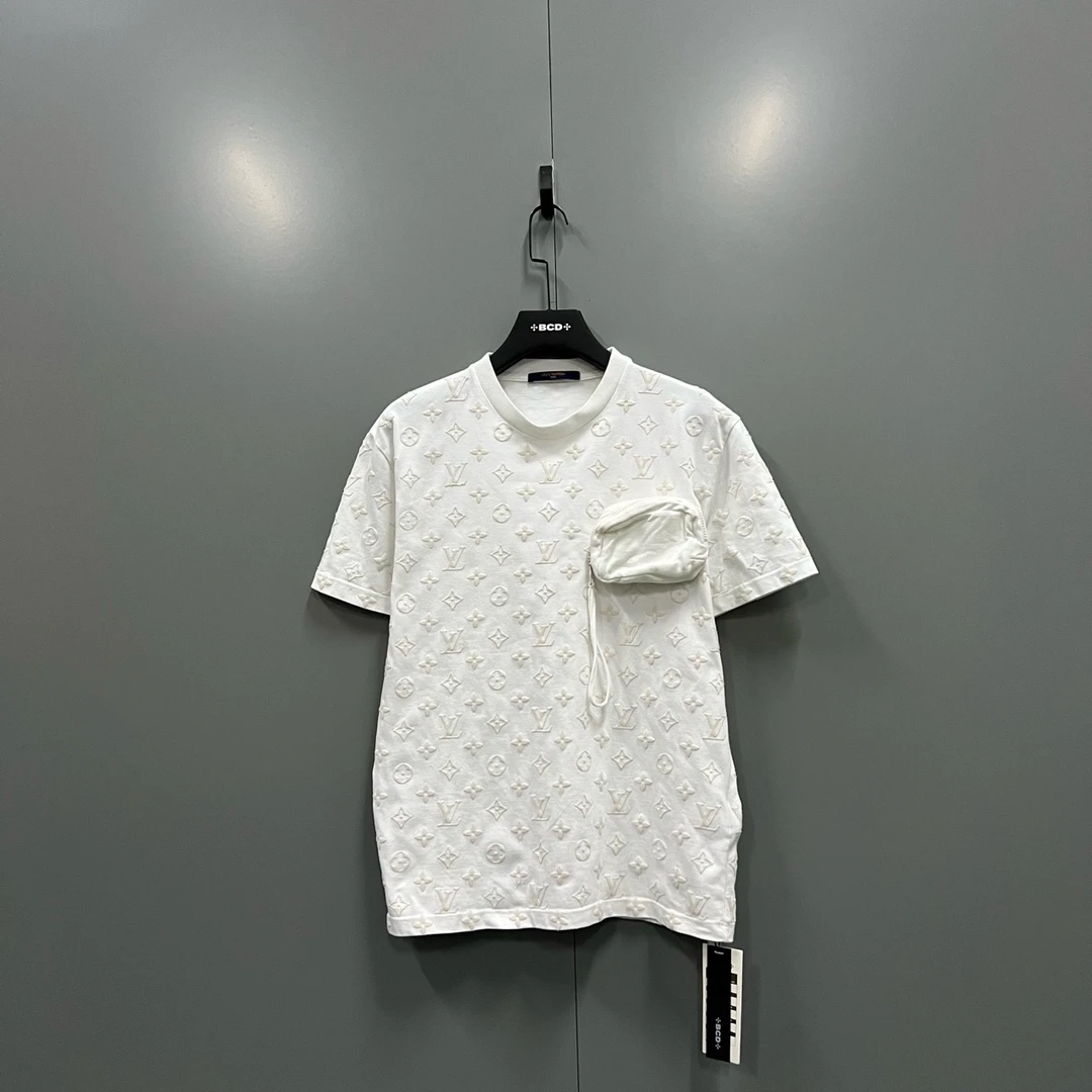 95新 LouisVuitton/路易威登 ab3lv白色植绒老花短袖M码006697