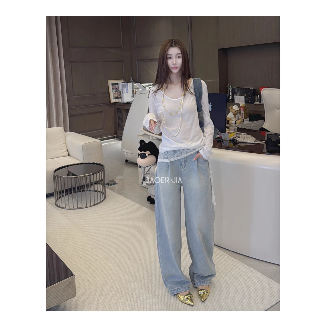 17-【蕾丝腰封】宝儿家含幂BC65925101蕾丝三角腰巾做旧洗水牛仔裤