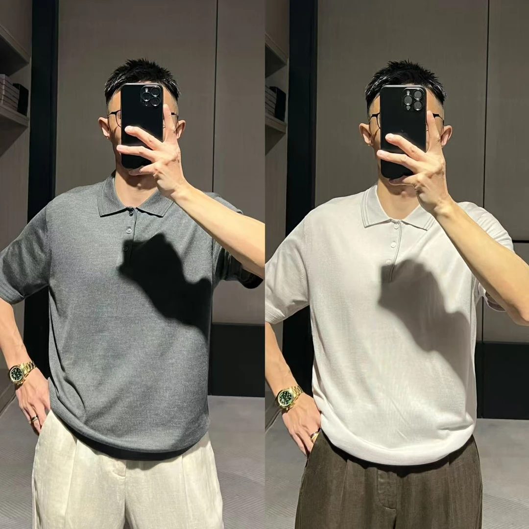 【极简静奢】夏季 羊毛天*丝混纺软糯亲肤凉感针织短袖polo衫男士