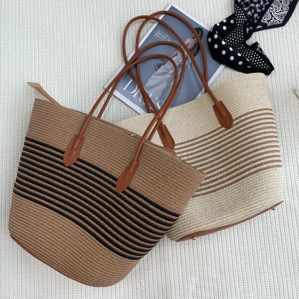 ［巧巧定制］新款韩版百搭时尚大容量草编包托特包女手提单肩包6196