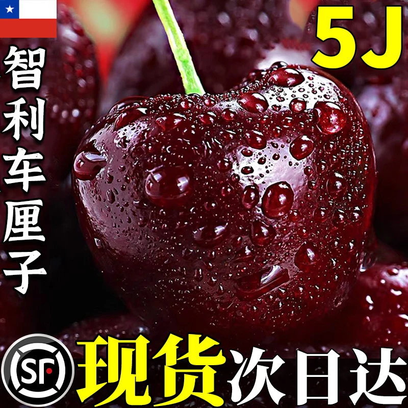 顺丰智利车厘子5J海运新鲜进口水果脆甜多汁脆甜原箱内附果径卡