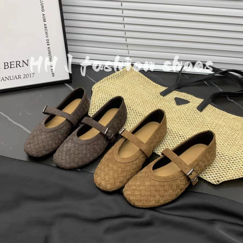 复古真皮手工编织玛丽珍鞋女2025秋新款舒适轻便软底百搭休闲单鞋