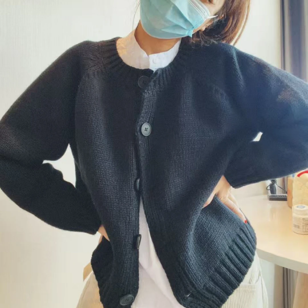 夏小朵 JAY的黑色毛衣 简约纯色小众宽松显瘦知性毛衣外套