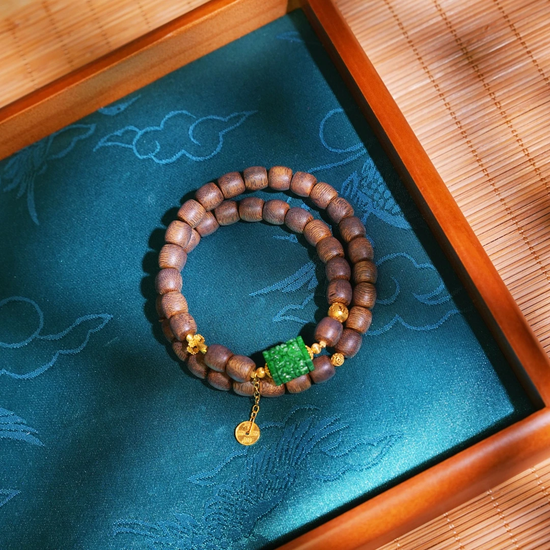 【木槿】18k金镶嵌沉香手串双圈手串多样性任发其一小中大手围可选