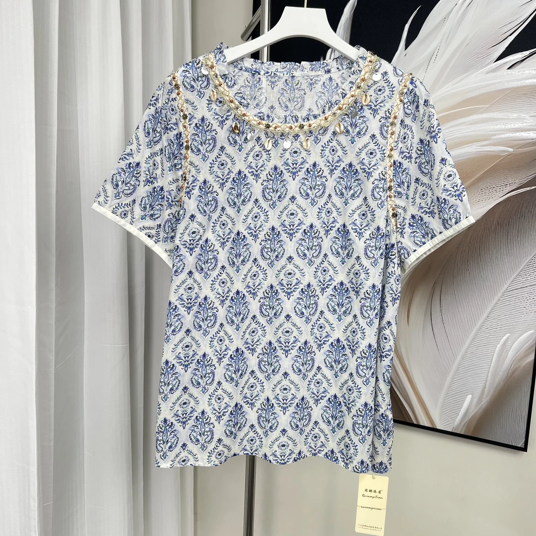 【芮娜依莲】T高品质设计师打板时尚棉麻短袖-5515