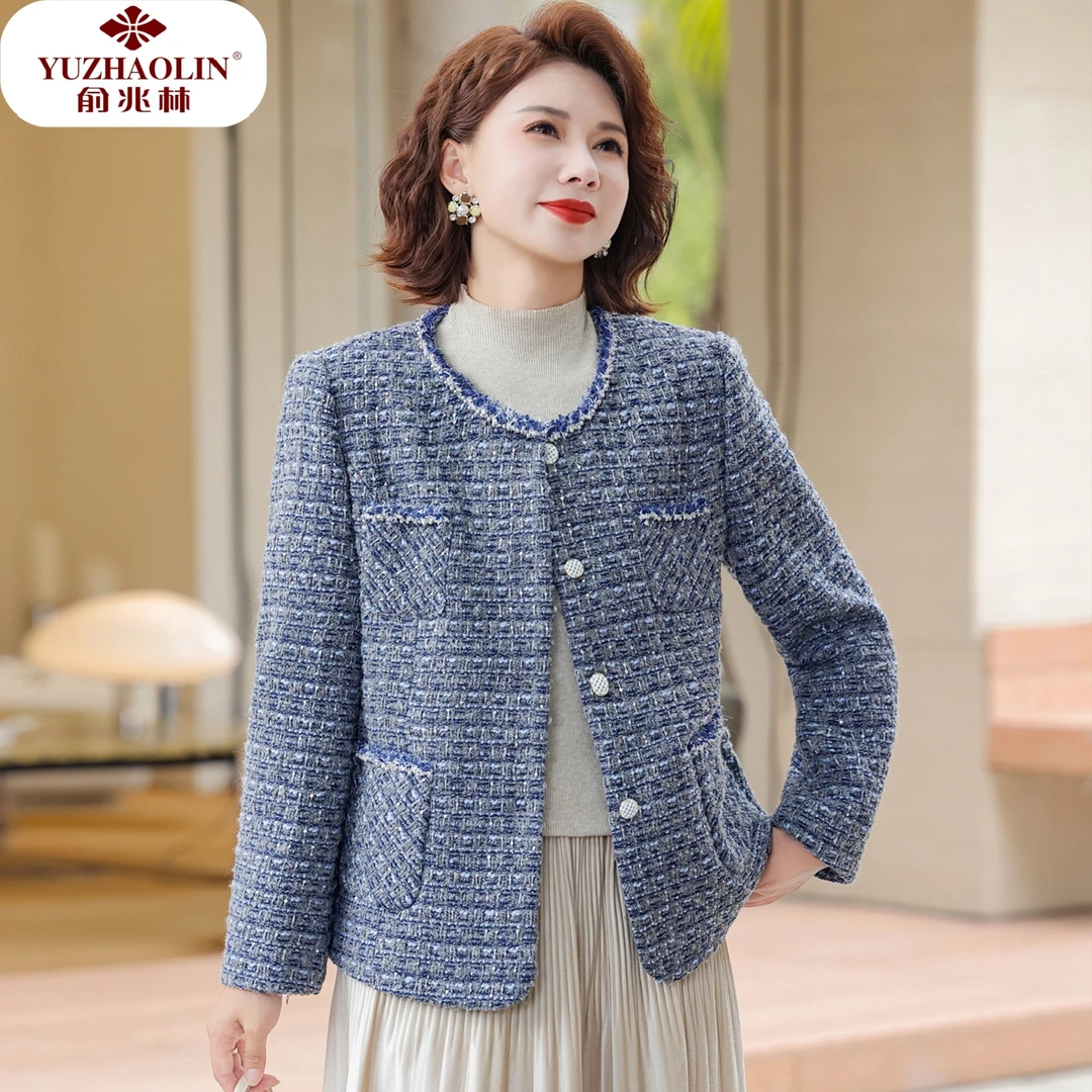 妈妈秋装端庄大气小香风外套中老年妇女春秋贵夫人洋气品牌上衣服