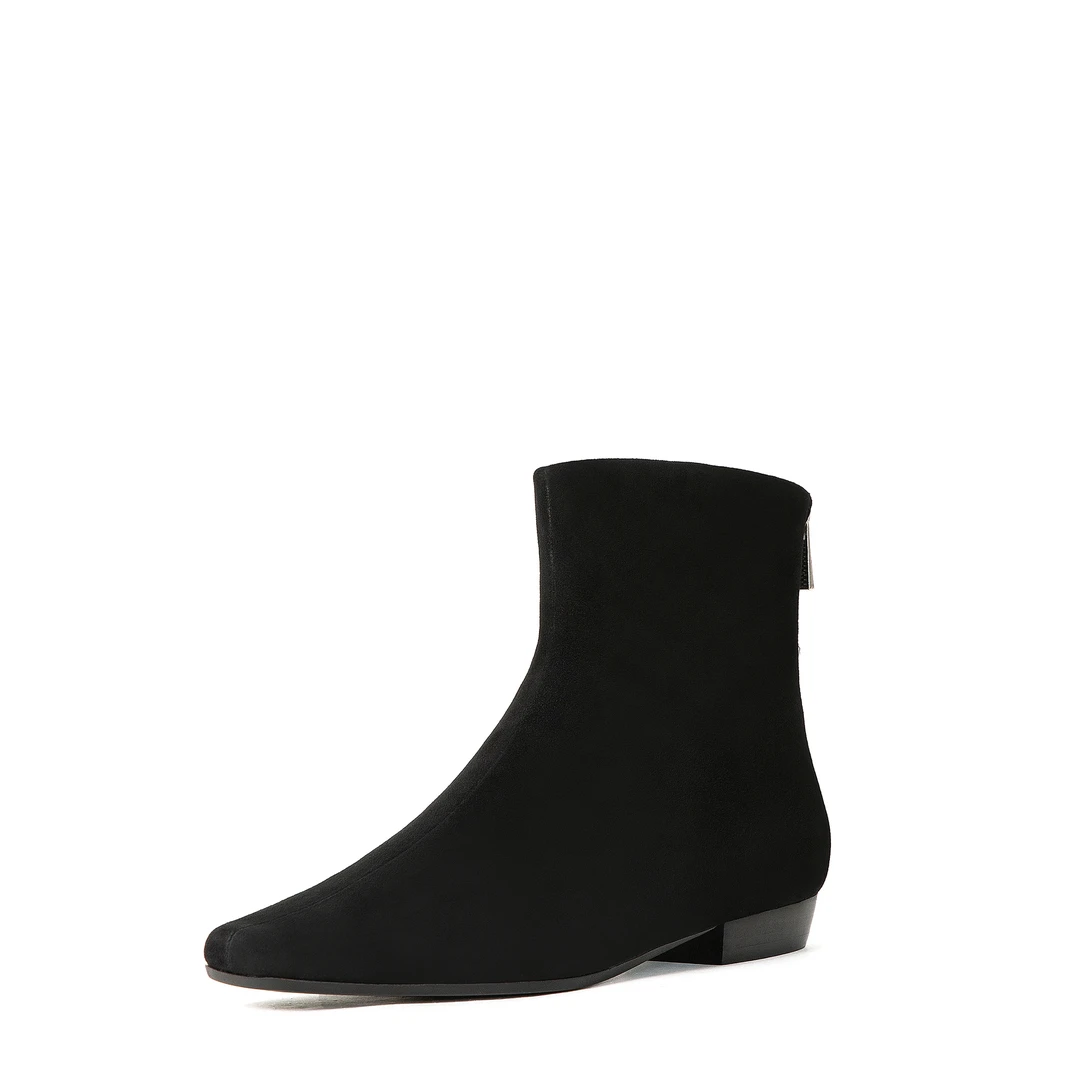 【夜莺与玫瑰】秋冬女士简约后拉链短靴 PS22100黑色时尚尖头