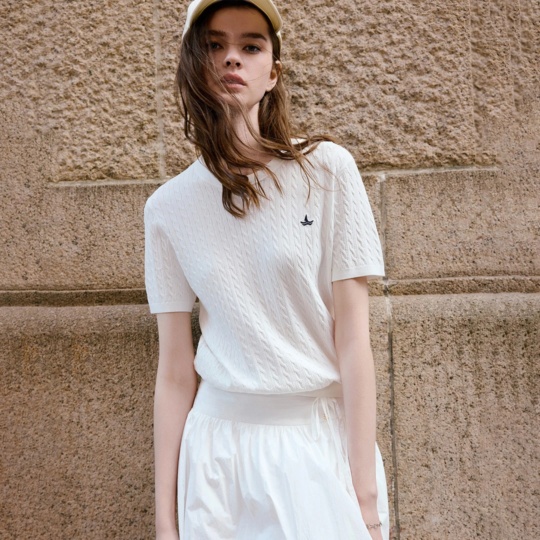 [爽滑伊力特]navigare意大利小帆船轻薄透气针织短袖女士圆领T恤