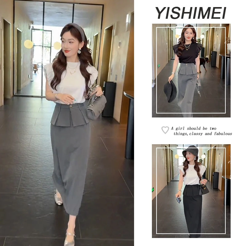 今年流行一整套2025新款韩系简约百搭短袖上衣设计感半身裙两件套