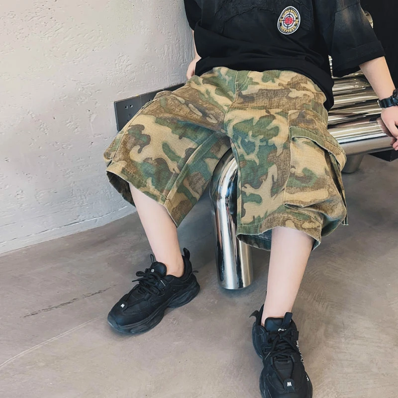 儿童迷彩短裤新款男童工装裤子炸街男孩五分裤薄款中裤S7599