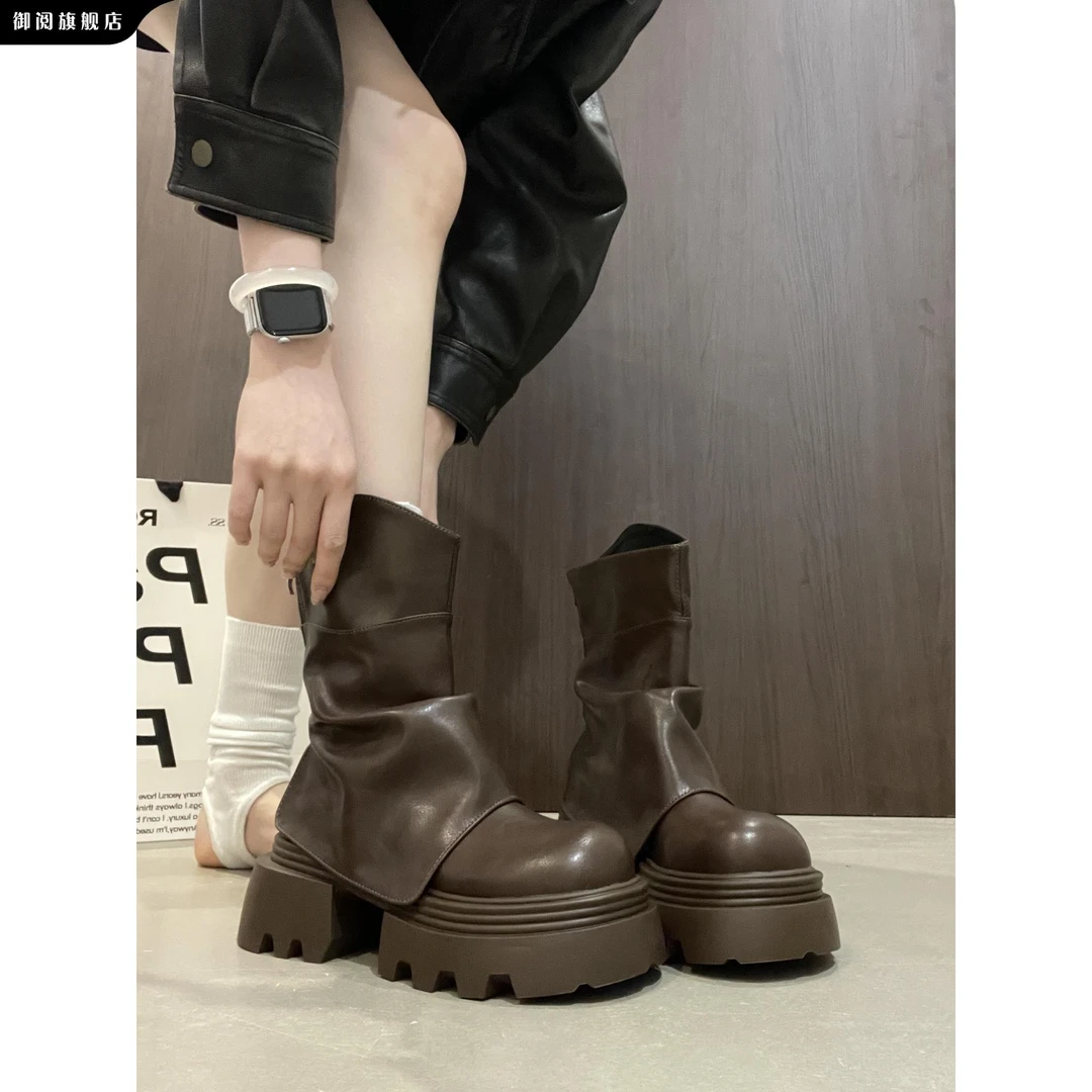 御阅粗跟马丁靴女2025爆款新款百搭短靴覆古英伦风单靴ins潮机车