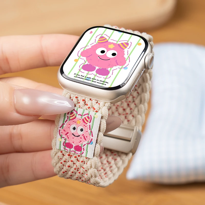 适用iwatchS10表带applewatch9苹果S8/7手表带小怪兽尼龙SE多巴胺