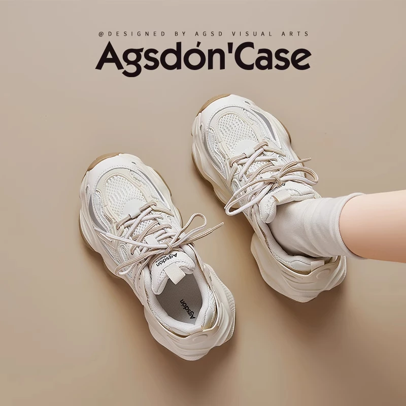 ~奥古狮登厚底老爹鞋女2025秋冬新款爆款增高网面透气运动小白鞋W