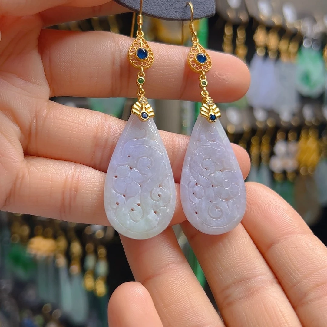 银S925镶嵌翡翠耳饰