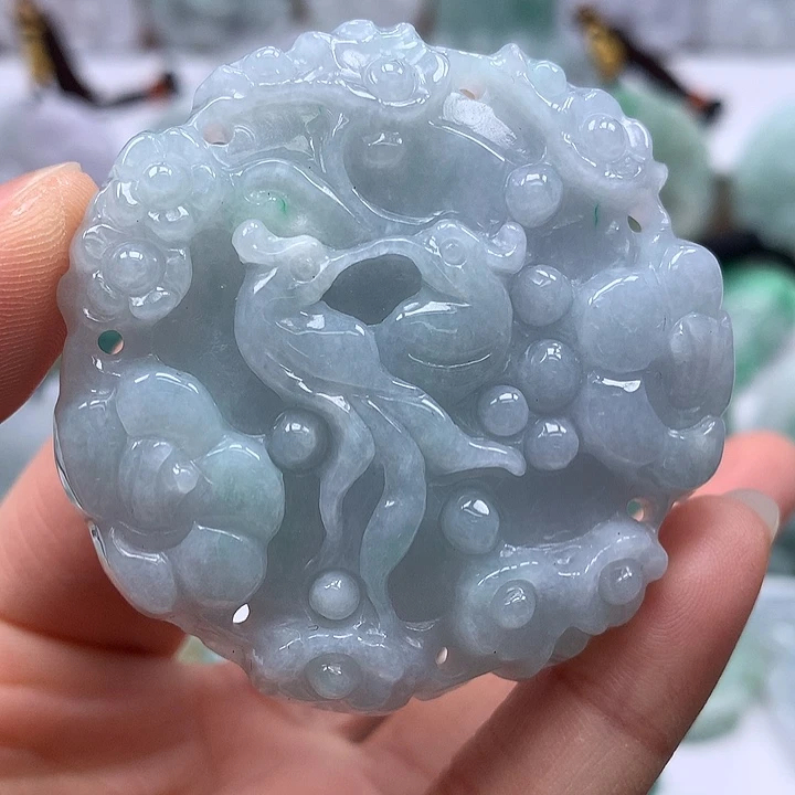 翡翠未镶嵌颈饰花开富贵两面工艺福利卡厚10+