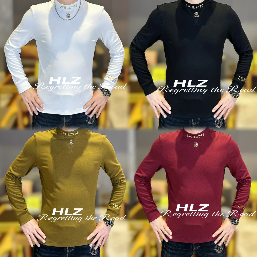 2025秋冬新款纯色修身高品质男士时尚弹力百搭简约圆领长袖打底衫