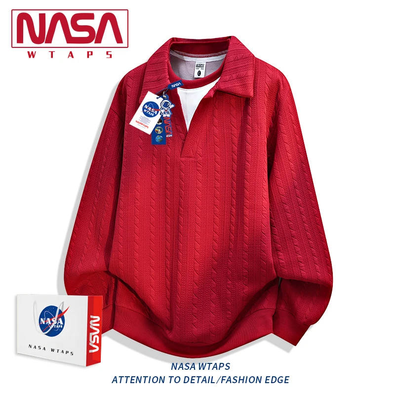 NASA WTAPSpolo衫慵懒风卫衣男款秋季宽松百搭大码潮肌理感上衣服