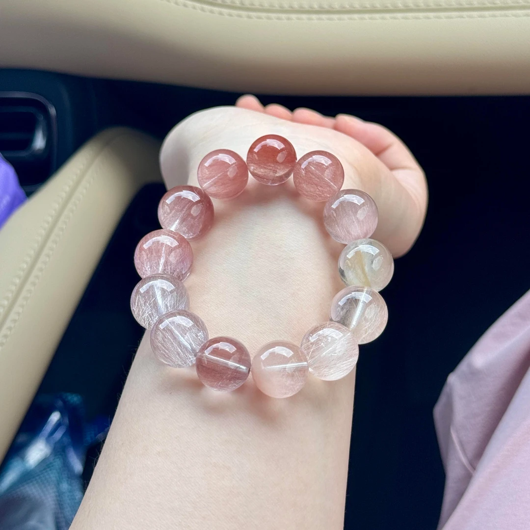 铜合金手链 【樱酪密语】渐变水蜜桃粉兔毛圆珠手链冰淇淋体高颜值