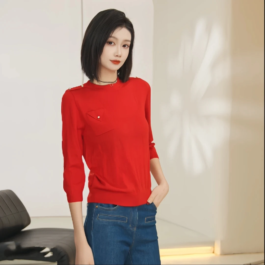 易缔媤/DA71042针织衫休闲时尚圆领简约修身套头