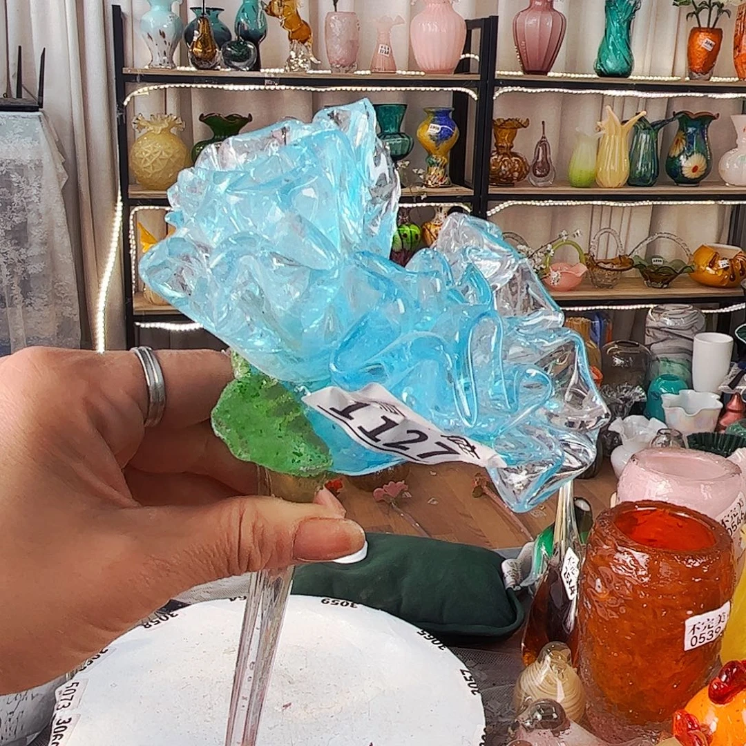 1127瑕花 家悦琉璃花瓶摆件痕迹大