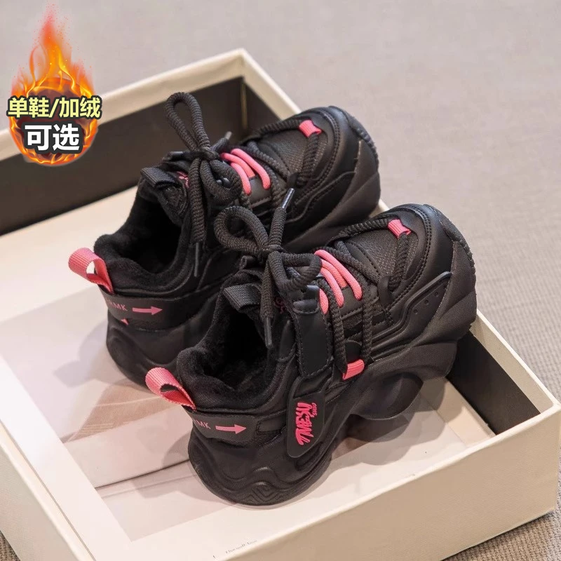 ABC女童棉鞋儿童加绒运动鞋2025秋冬新款女孩加厚保暖棉鞋皮面款