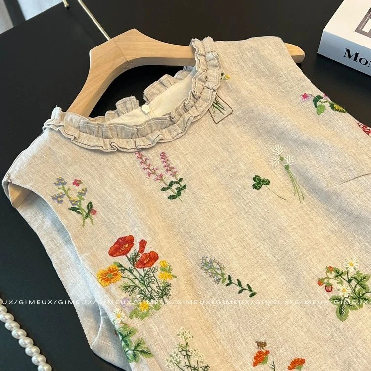 新中式国风刺绣连衣裙女夏季高级感胖MM大码300斤小众淑女风裙子2