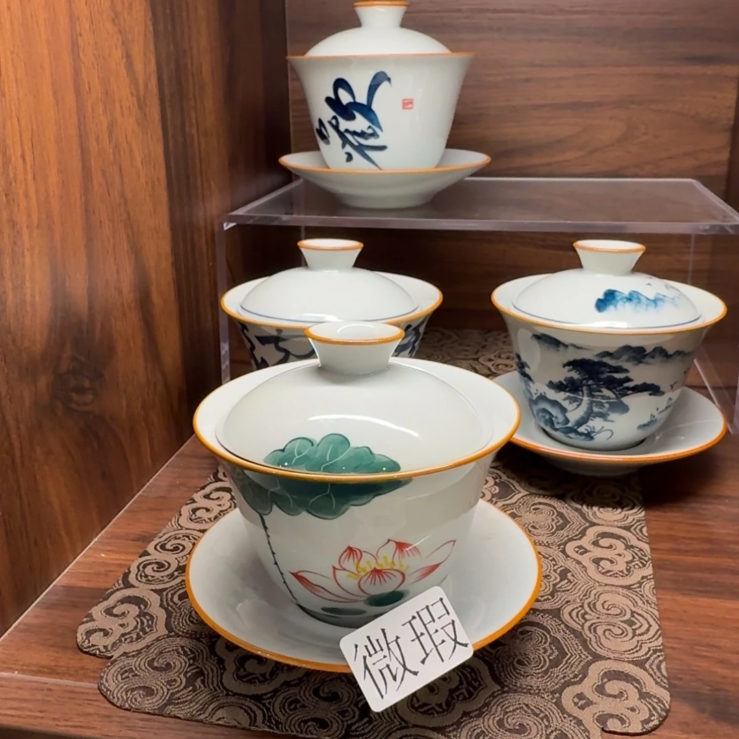 釉下手绘茶具微瑕
