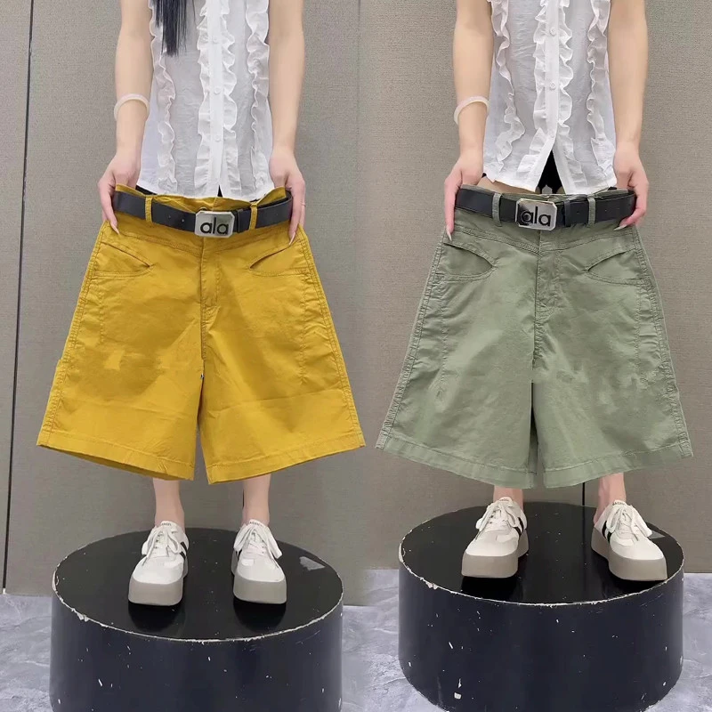 欧货夏季薄款休闲五分裤女百搭显瘦宽松短裤高腰阔腿裤2025最新款