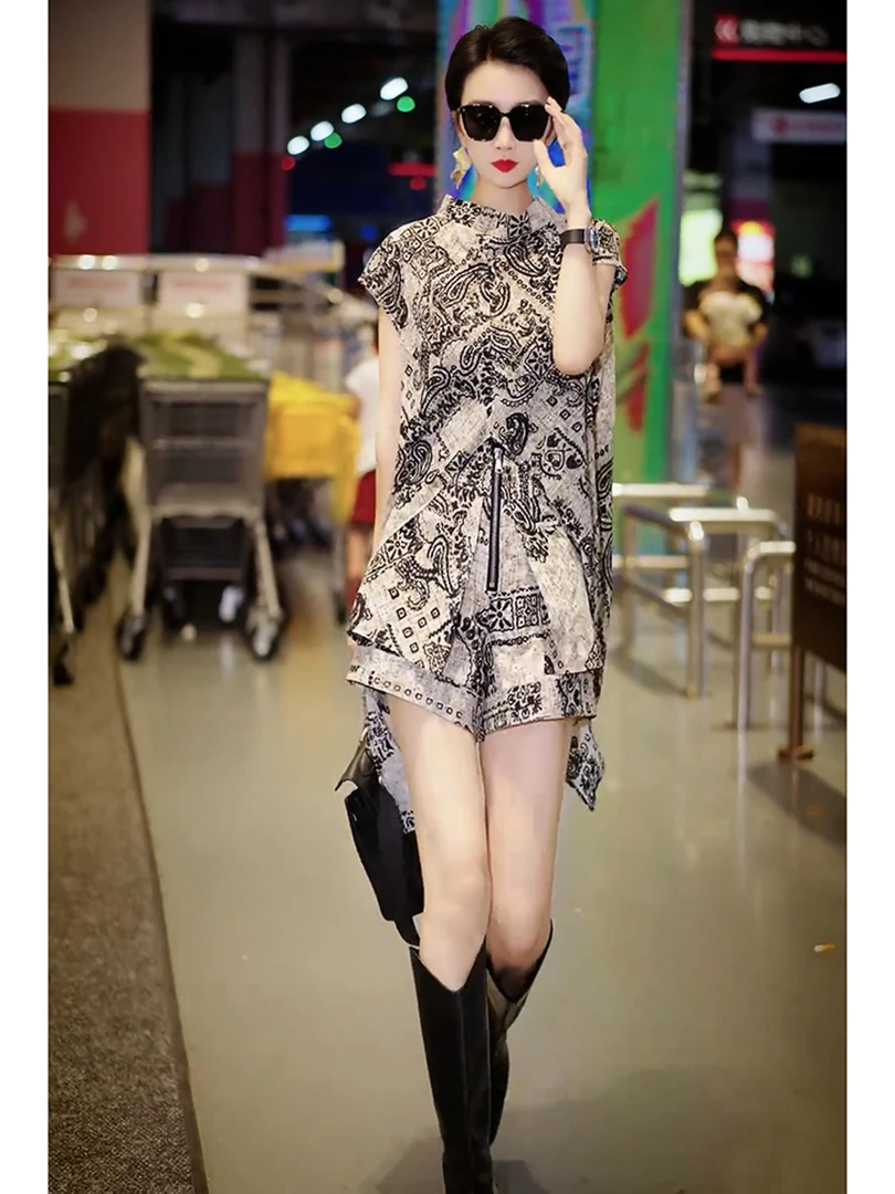 巨好看夏装一整套高级感又酷又飒老钱风法式小资印花衬衫短裤套装