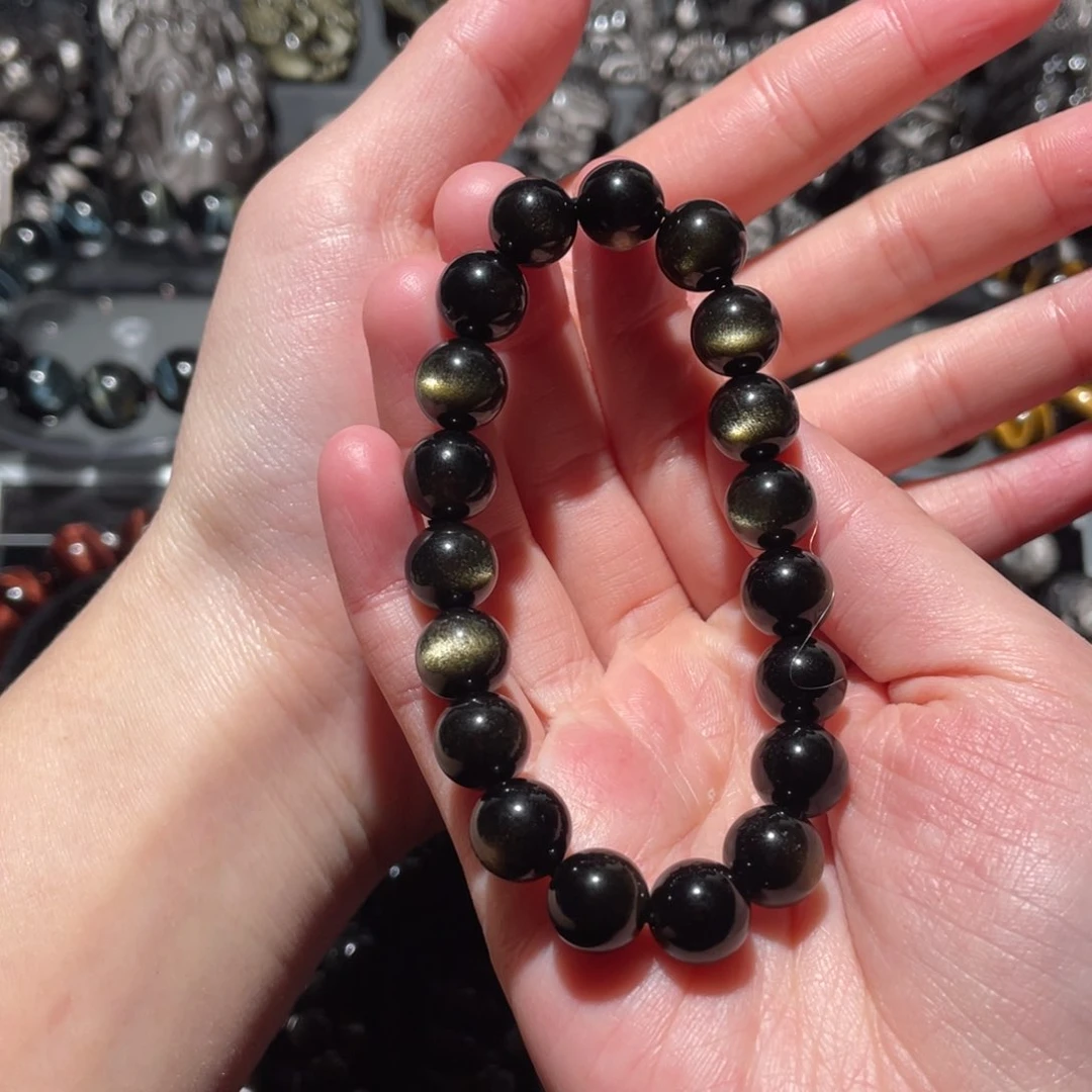 黑曜岩手串未镶嵌偶***呆