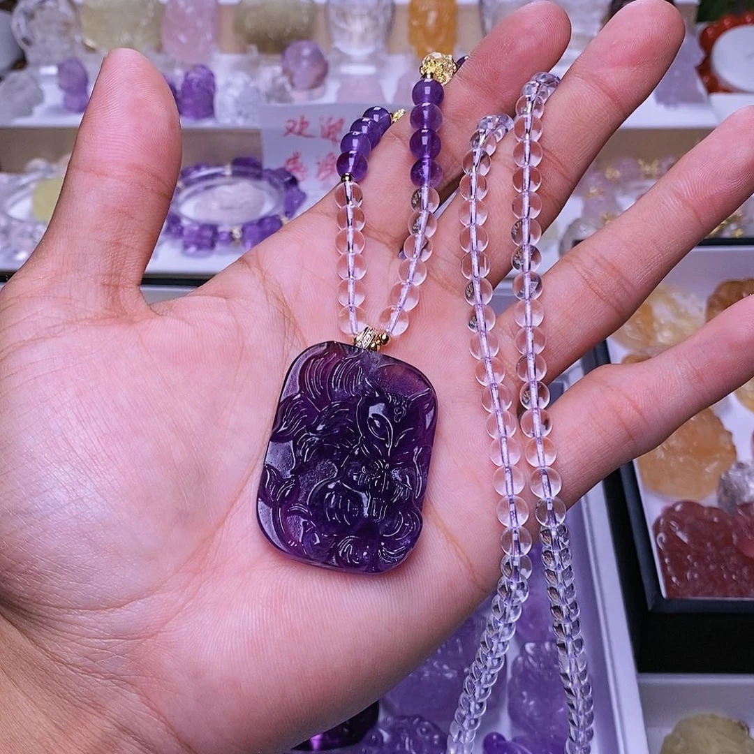 水晶颈饰未镶嵌紫水晶修仙狐吊坠  送链子