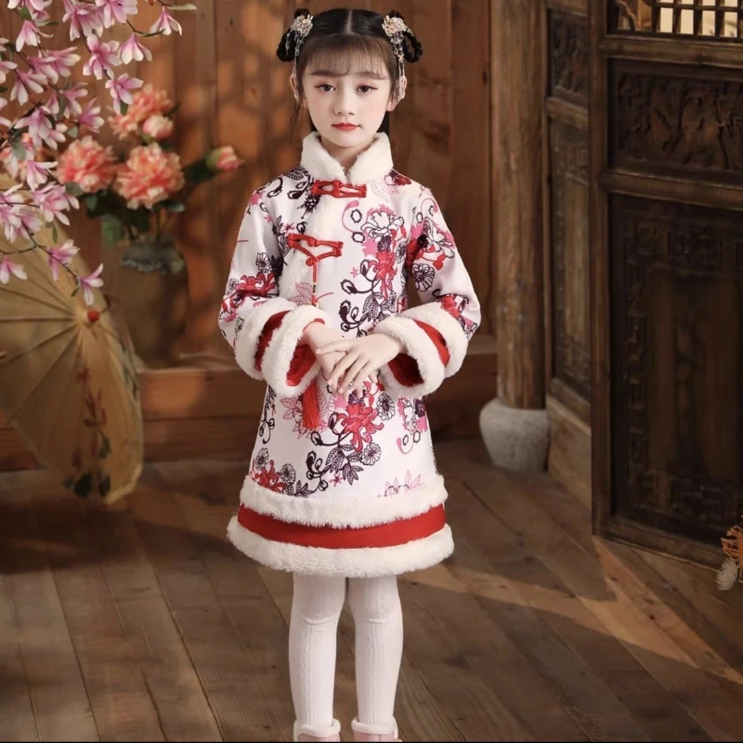 093白色大花旗袍裙女童