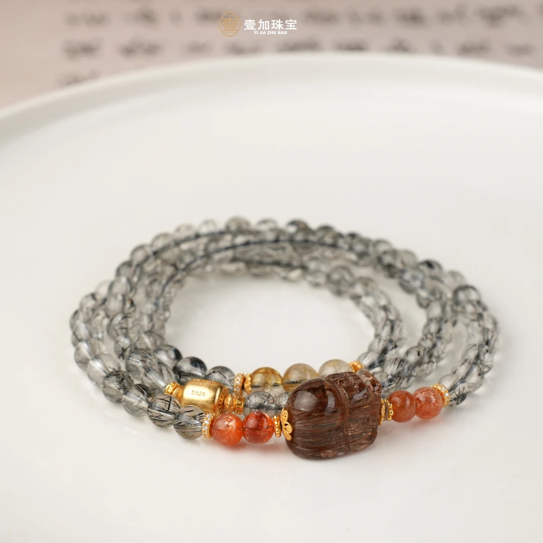 壹加师姐｜手工设计吸金库黑发px水晶多圈手串多样性发一7244N