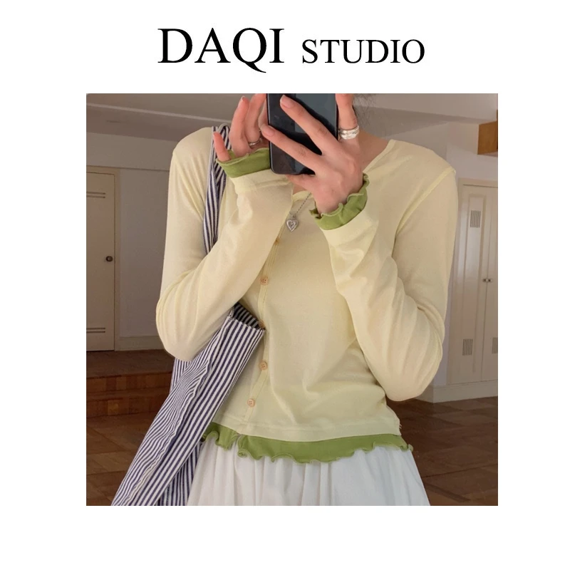 【撞色纽扣】春季新款韩系百搭撞色纽扣长袖开衫G398-A-6541