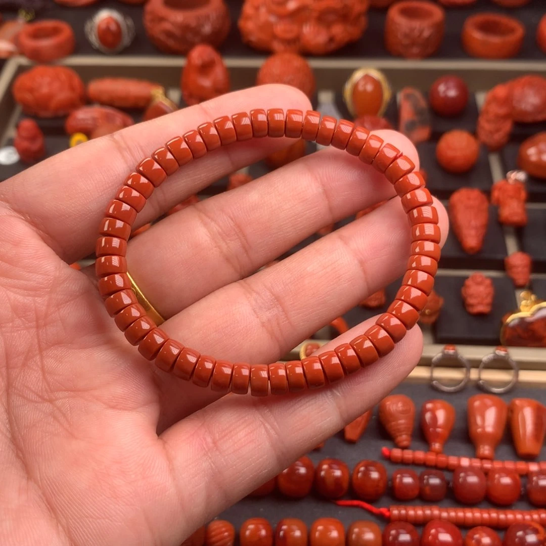 南红玛瑙精工直切药片手串6+未镶嵌