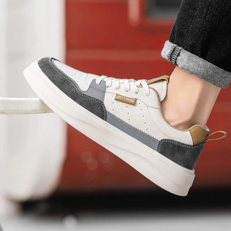 男鞋夏季新款爆款皮面透气运动休闲鞋潮流百搭舒适厚底男士板鞋