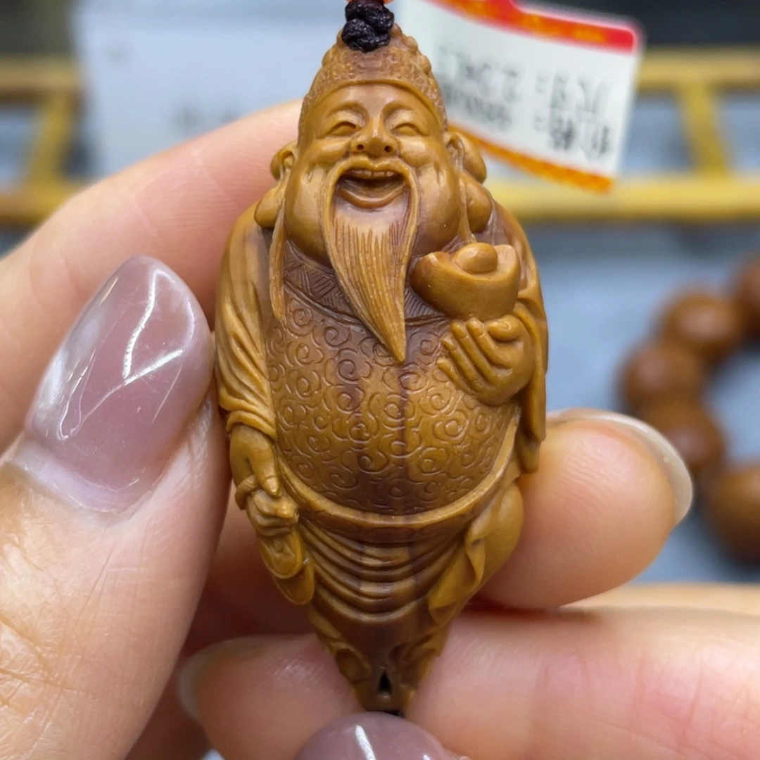 橄榄核吊坠童子财神
