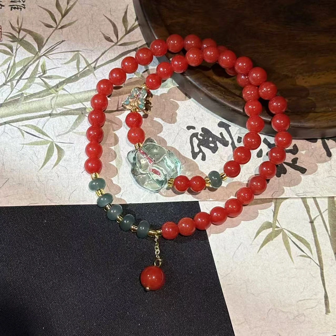 DH-1361-6mm红玛瑙+蝴蝶配饰+九尾狐