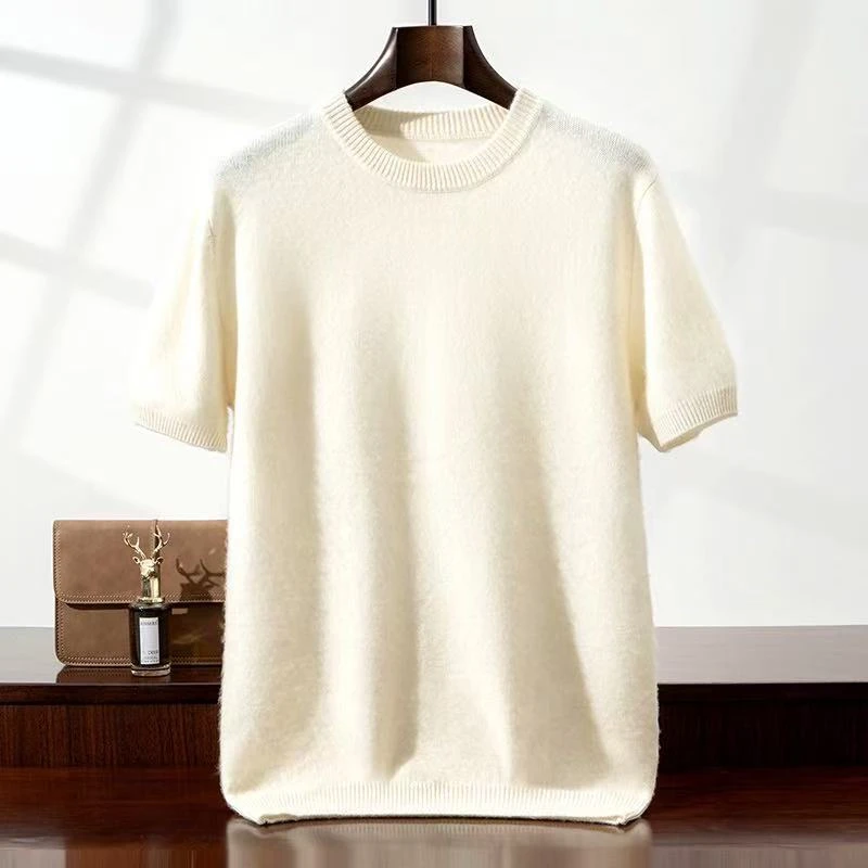 【不议价】男士山羊绒370克七针圆领柔软宽松针织休闲百搭羊绒短袖