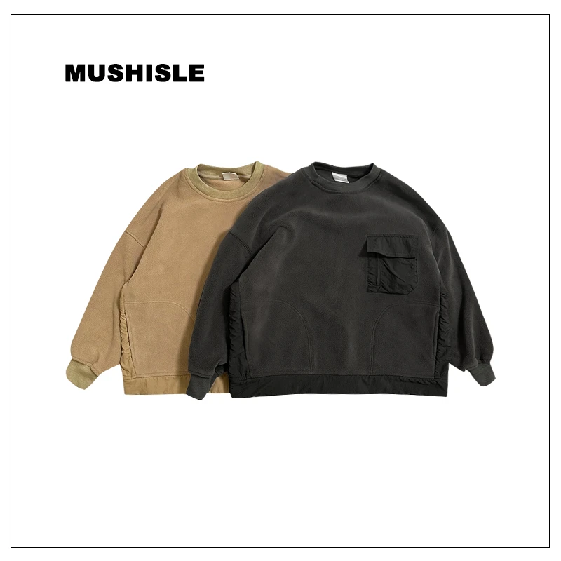 阿又日系男童纯色拉链口袋圆领上衣儿童冬季套头卫衣83071D