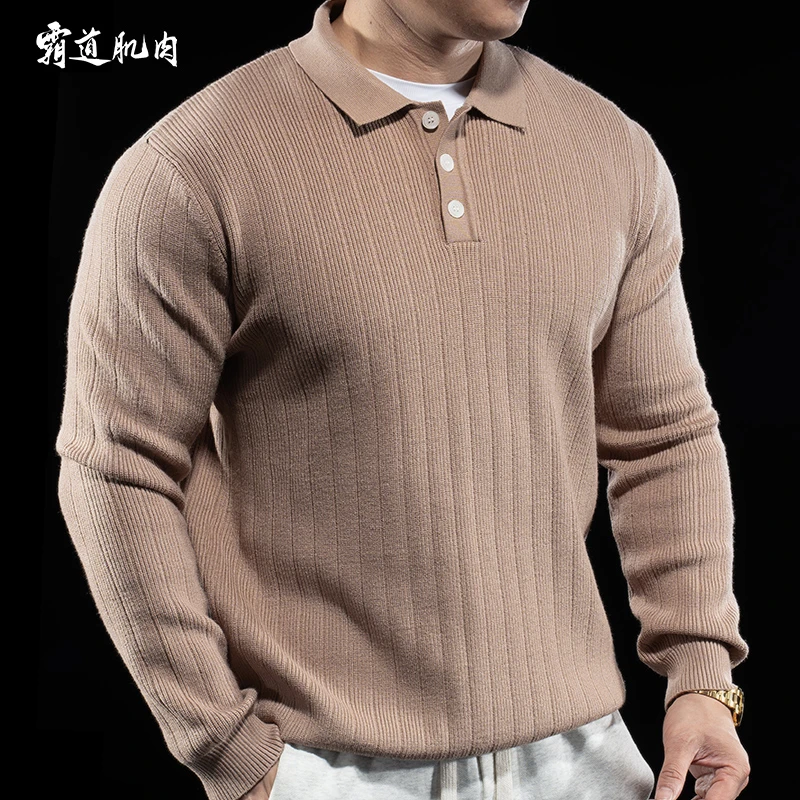 霸道肌肉商务休闲男士polo衫秋冬打底衫宽松针织衫纯色休闲毛衣