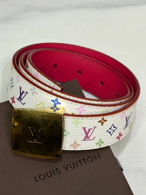 95新 LouisVuitton/路易威登 白三彩腰带80码/JJ5062904