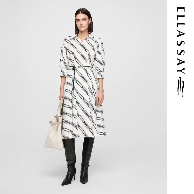 ELLASSAY歌力思2025夏季摩登典雅中长款连衣裙女EWE361Y08000