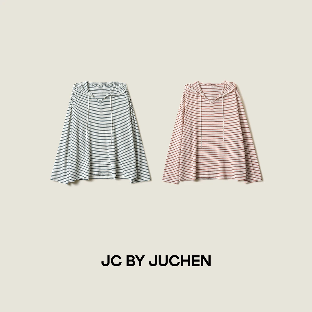 航海系列柔和软糯条纹帽衫亲肤弹力套头衫长袖T恤 FW054480