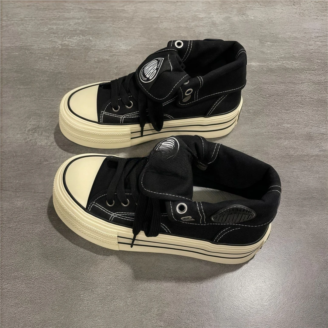 2025春夏新款厚底高帮帆布鞋女款小众百搭运动休闲鞋增高板鞋女鞋